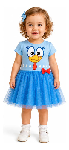Vestido Meia Malha Tinkbink Rosto Galinha Pintadinha Azul Azul 2