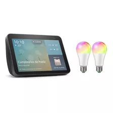 Alexa Echo Show 8 Gen 2 Negra + 2 Focos Led 10w Multicolor