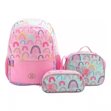 Set Infantil Mochila Lonchera Estuche Pop Street Rosada Color Rosa Diseño De La Tela Liso