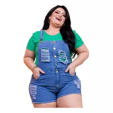 Jardineira Jeans Short Plus Size Macacão Feminino Lycra
