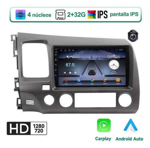 Coche Estreo 2+32g Para Honda Civic 2007-2011 Carplay Bt Foto 2