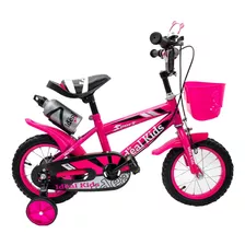 Bicicleta Urbana Infantil Lo Ideal Kids R12 1v Frenos Caliper Color Rosa Con Ruedas De Entrenamiento