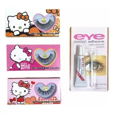 Set 3 Pares Pestañas Postizas Con Pegamento Hello Kitty