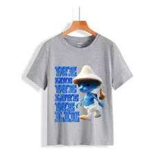 Polera Gato Pitufo Azul Smurf Cat Estampada Dtf Cod 002