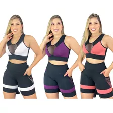 Kit 3 Roupas Ginástica Fitness Short E Top Roupa Exercício