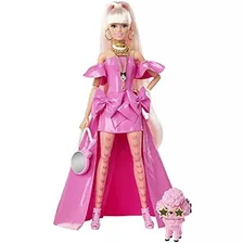 Barbie Muñeca Extra Elegante Con Vestido Alto Y Bajo Brilla