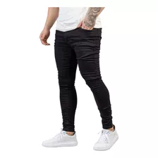 Calça Jeans Masculina Super Skinny Lycra Ziper Rasgada
