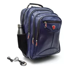 Mochila Anti Furto Executiva C/ Senha Trava Zíper, Saída Usb Cor Azul