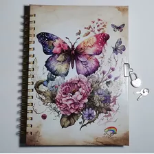 Diario De Vida Diseño Mariposas + Llaves Scrapbook Agenda