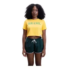 Cropped Feminino Brasil 100% Algodão Copa Do Mundo Torcedora