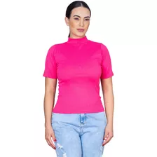 Blusa Blusinha Camiseta Canelada Gola Alta Básica Feminina