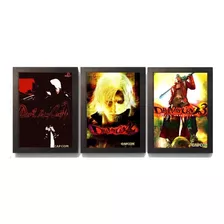 3 Quadros C.moldura Trilogia Devil May Cry Playstation 2 Ps4