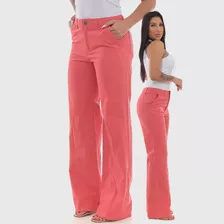 Calça Jeans Feminina Wide Leg Cintura Alta Pantalona Cores