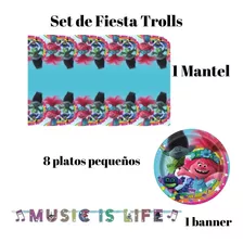 Set De Fiesta Trolls Music Life Platos Mantel Banner Decorac