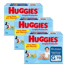 Fraldas Huggies Tripla Proteção G 78 uni - Kit 3pacotes