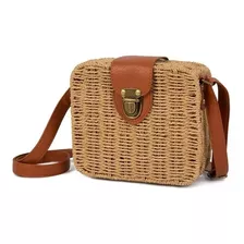 Bolsa De Palha Boho Praia Quadrada Moda Tendência Verão 2019 Cor Marrom-claro Desenho Do Tecido Liso