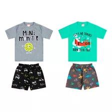 Kit 2 Conjuntos Roupa Infantil Camiseta Shorts Menino 1 A 8