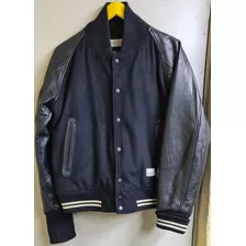 Chaqueta Negra, Paño Con Mangas De Cuero (modelo Clásico Universitario) 