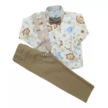 Roupa Festa Bebê Menino Safari Inverno Manga Longa E Calça