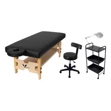 Kit Maca Fixa Para Massagem Mocho Slim Carrinho Aux Lupa Cor Preto