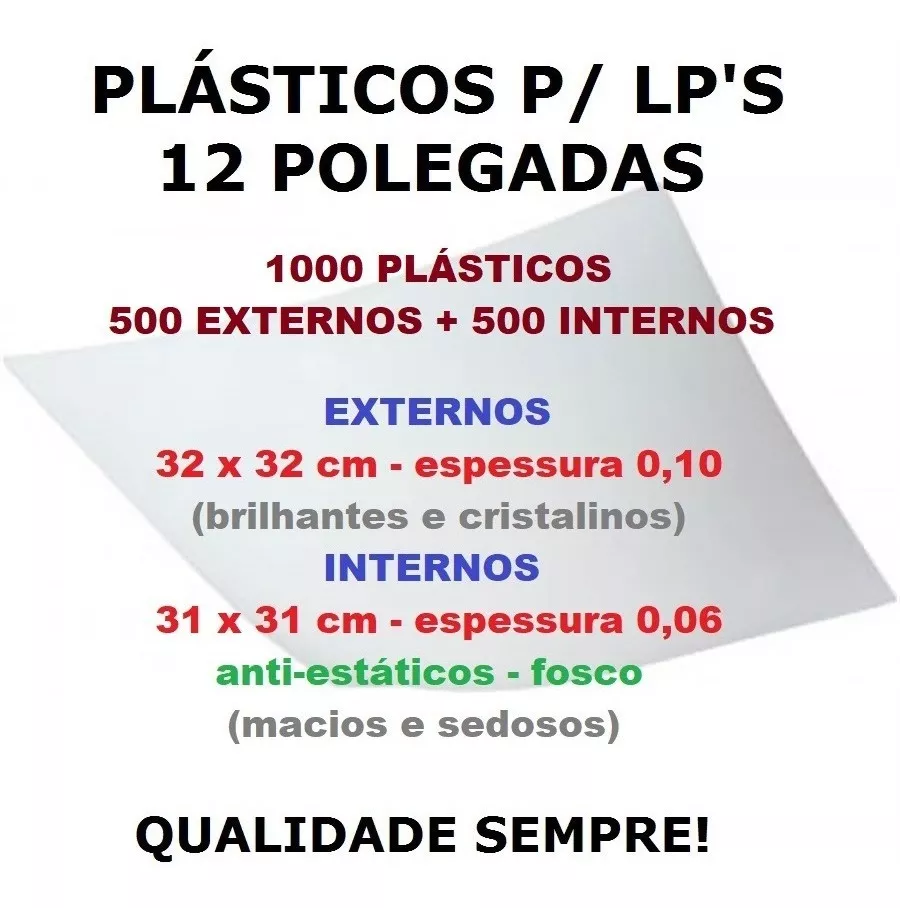 1000 Plásticos P/ Lp Vinil 500 Externos 0,10 + 500 Internos