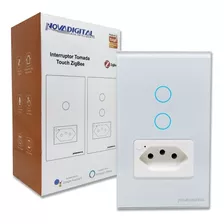 Interruptor Zigbee Inteligente Com 2 Botões Touch E 1 Tomada