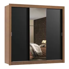 Guarda Roupa Casal Madesa Mônaco 3 Portas Correr Espelho Rp Cor Rustic/preto