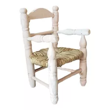 Silla Infantil Sillita Niños Madera Y Junco Con Apoya Brazos