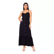 Vestido Longo De Viscolino Com Botoes Moda Blogueira