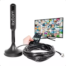 Antena Digital Interna Externa Hdtv Cabo 5 Metros Base Imã