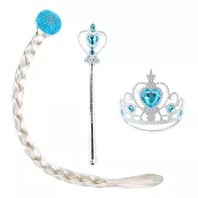 Kit Frozen Elsa Festa Acessórios C/ Coroa, Trança E Varinha