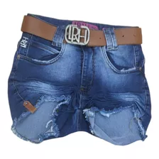 Short Jeans Feminino Com Lycra Camuflado C/ Cinto Lançamento