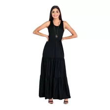 Vestido Longo Regata Com Recortes Na Saia Preto Jovial