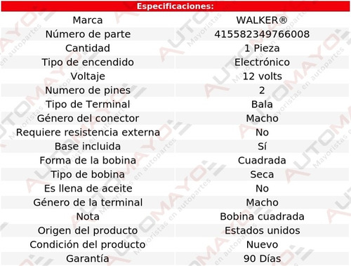 Bobina Walker W250 V8 5.2l Dodge 92-93 Foto 3