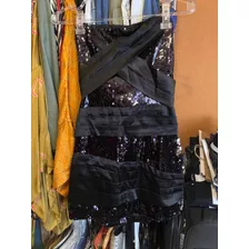 Vestido De Fiesta De Paillette Con Detalles En Raso