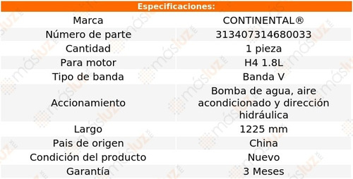 Banda 1225 Mm Acc Rx H4 1.8l 88/89 B/agua, A/a, D/h Foto 3