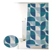 Cortina Box Poliéster Geométrica 198cmx180cm Ondas Azul