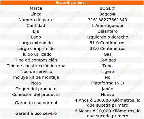 (1) Amortiguador Gas Izq/der Del Mx-5 Miata 06/08 Boge Bogas Foto 2