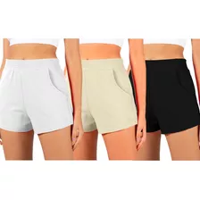 Short Liso Casual Kit 3 Peças Moda Praia Curto Fitness Verão