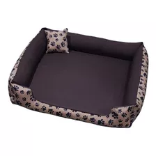 Cama Grande Cachorro Grande 95x95 Com Ziper 100% Lavável Cor Marrom Com Patinhas