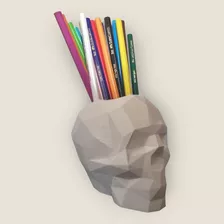 Porta Plumas Lápices Impreso En 3d Skull Lowpoly