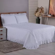 Kit Cobre Leito Casal Padrão 3 Peças Colcha Matelado Coxa Cor Branco