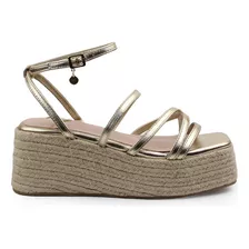 Sandalia Tipo Cuña Para Mujer Lob Footwear Pu Oro 92404080