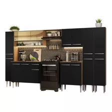 Armário De Cozinha Completa 325cm Rp Madesa Emilly 05 Cor Rustic/preto Grem3250057k