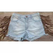 Short Jean Celeste Con Flecos Cuero Muaa