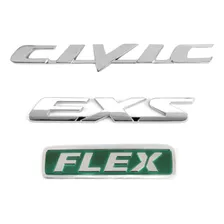 Kit Emblema Honda Civic Cromado + Exs + Flex 07/11 - 3 Pçs