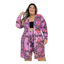 Cardigan Sobretudo Estampado Plus