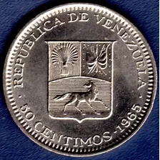 50 Céntimos De Bolívar 1965 Moneda De Níquel De Venezuela