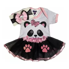 Body Bebe Panda + Saia Tule + Laco - Fazendinha Mesversário