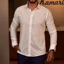 Camisa Slim Masculina Linho Gola Padre - Novidade